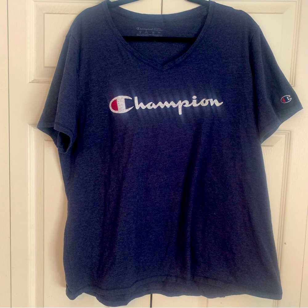Champion V- neck blue tee shirt plus size 2x